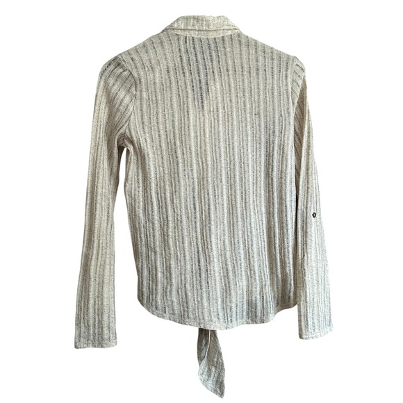 Rue 21 Women's Beige Striped Knit Tie Front Button Up Long Sleeve Shirt Size M‎ - Picture 7 of 7